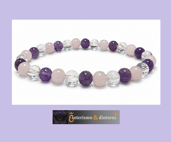 Bracciale in Ametista, Cristallo di rocca e Quarzo rosa